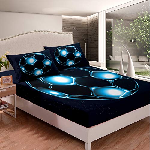Juego de sábanas de fútbol para niños, Adolescentes y Hombres, Juego de Ropa de Cama con patrón de Pelota de fútbol, colección de 3 Piezas de tamaño Doble