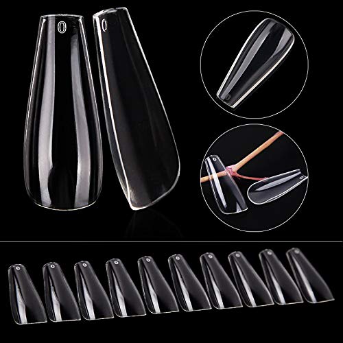 Sonnet Long Fake Nails 500pcs Coffin Clear Nail Tips False Acrylic Nail Coffin Full Cover Nails 10 Sizes False Nails and Accessories for DIY Nail Art