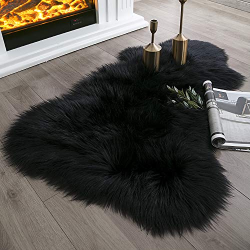 Ashler Soft Faux Sheepskin Fur Chair Couch Cover Black Area Rug for Bedroom