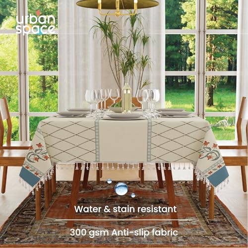 Image of Urban Space Sicilia Table Linen Collection - Premium Water & Stain Resistant Dining Table Cover for 6 Seater, Anti Skid Table Cloth for Six Seater Table, 1 Piece (Wisteria Off White, 52 x 92 Inches)