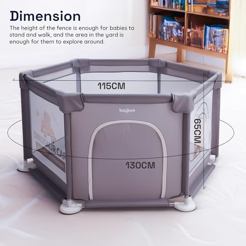 Image of Baybee Neo Kids Playpen for Babies | Baby Activity Playards with Zipper Lock & Corner Protection | Baby Play Area Indoor Setup with Hexagon shape for Extra Space | Outdoor Play Pen for Baby up to 5 Years (Grey)