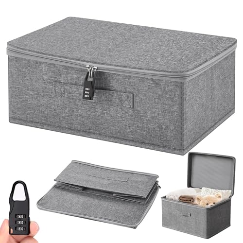 FuYelng Boîte de Rangement Verrouillable Pliable, 30 X 20 X 14 cm Boîtes avec Serrure Rangement Privé avec Serrure à Combinaison, pour Literie Médicaments...