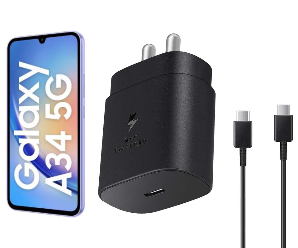Image of 25W Type C Charger for Samsung Galaxy A34 5G | USB C to C Port Super Fast Charging Adapter for Galaxy Tab S9 Ultra /S9 Fe /S9 plus /S9 /A9 /A9 Plus /S8, 25 w Quick Mobile Phone Adaptor USB-C Device, Black