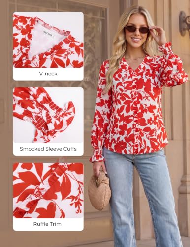 GRACE KARIN Womens Long Sleeve Boho Tops Ruffle Work Blouses Red XXL - image 5