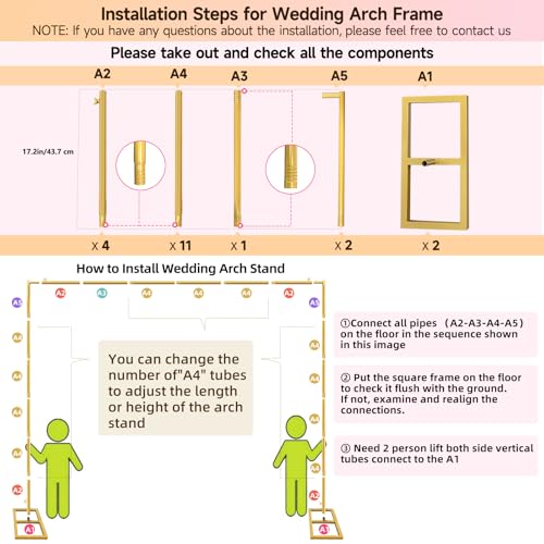JEBUTU Wedding Arch Backdrop Stand 8.2FT, Adjustable Gold Square Metal Balloon Arch Photo Backdrop Stand Kit Frame for Wedding Birthday Party Photo Booth Background Photography Exhibition Decor by JEBUTU - Image 5