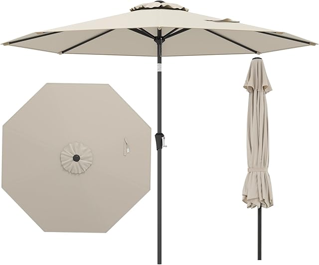 COSTWAY COSTWAY Sonnenschirm 270 cm, Gartenschirm mit Kurbel, beidseitig um 35° knickbar, Terrassenschirm mit 8 Rippen, Marktschirm für Ga — Sonnenschirme