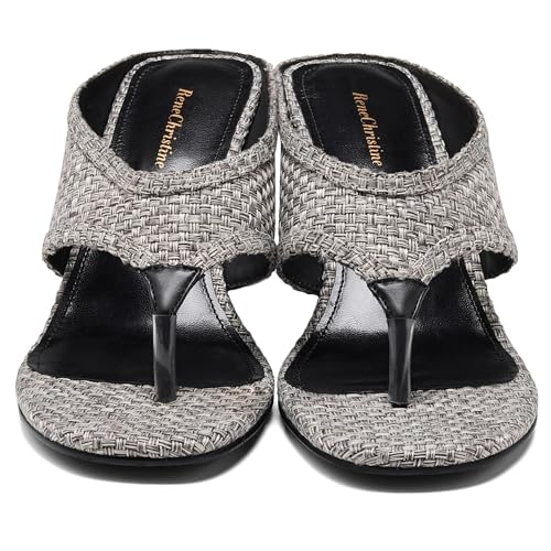 Image of Women's Wedges Heeled Slippers Fabric Heels Slip on Comfy Evening Dress Woven Sandals Square Toe Shoes for Women 3.3 inch Heels