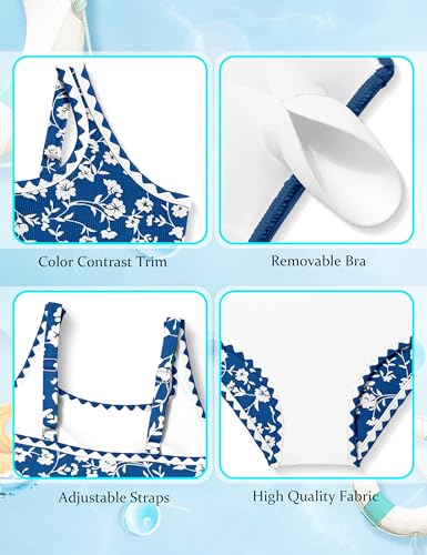 Image of Qaoerde Girls Swimsuit One Piece Swimsuits Solid Color Bathing Suit Colorful Contrast Trim Adjustable Straps Swimwear 9-16Y