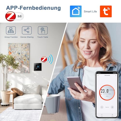 CNBINGO Thermostat Zigbee Smart Thermostat 2.4G-WLAN Unterputz mit Kristall Glasscheibe Digital Raumthermostat Kompatibel mit Alexa/Google Home/Smart Life/Tuya APP, Weiß
