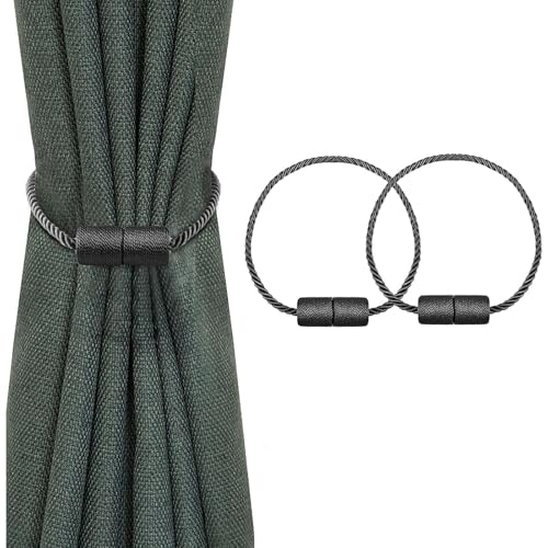 Dopommy カーテン タッセル マグネット カーテン留め カーテンふさかけ おしゃれ 強力 磁石 部屋飾り 45cm ２個セット (ブラック)