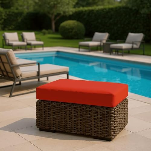 RSH DECOR: Foam Ottoman Cushion | 23\" x 19\" x 4\" | Sunbrella Performance Fabric | Water-Resistant | Outdoor Replacement Cushion for Patio Furniture | Canvas Jockey Red - Made in USA
