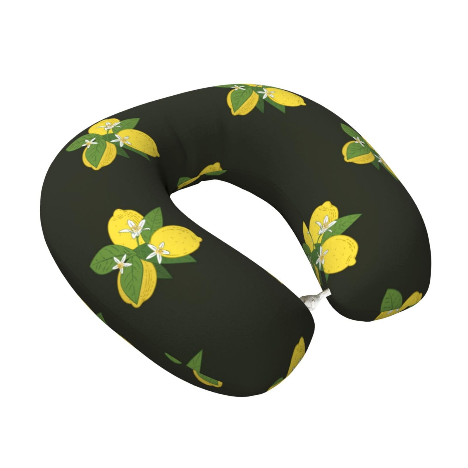 LKYMOH Lemon With Branch And Lilies Bouquet Black, Travel Neck Pillow U-Shaped Memory Neck Support Soft Comfortable With Washable Cover For Airplane Car Traveling and Office