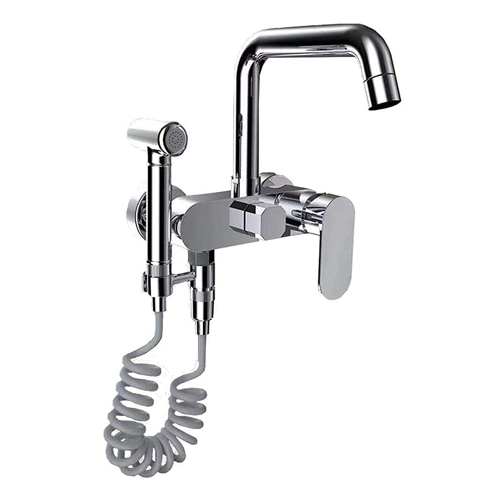 Robinet mural eau chaude froide en cuivre chromé double trou pour évier