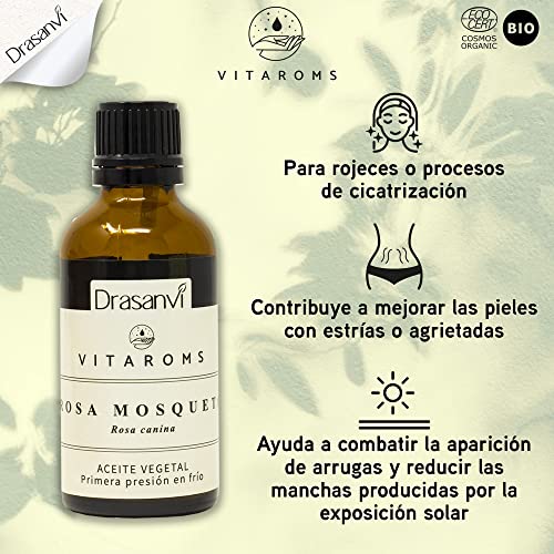 Drasanvi VITAROMS ACEITE VEGETAL ROSA MOSQUETA CERTIFICADO BIO ECOCERT - Primera presión en frío - Estimula la regeneración natural de la piel - VEGANO - SIN GLUTEN - 50 ml - imagen 3
