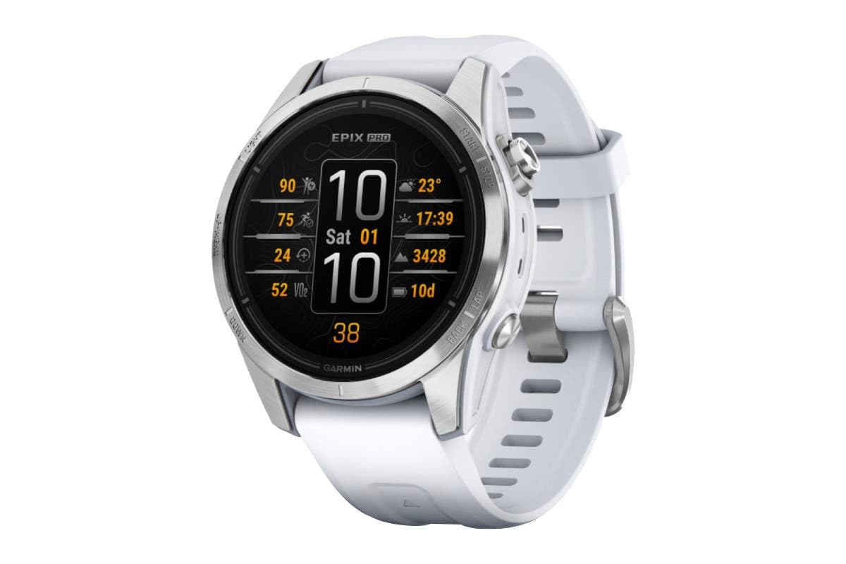 GARMIN EPIX PRO (GEN 2) STANDARD EDITION- 42MM -SILVER WITH WHITESTONE SILICONE BAND