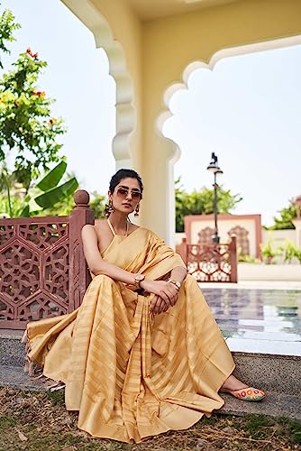 Image of Vardha Women's Banarasi Georgette Saree with Unstitched Blouse Piece - Gold Zari Woven Work Sarees for Wedding (Vritika)