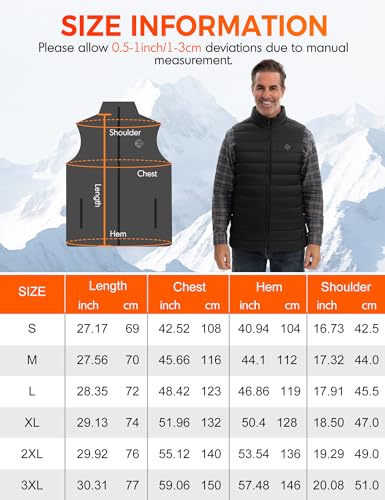TODWARM Beheizbare Weste Herren mit Powerbank, 15 Zonen Heizweste Herren Leicht Atmungsaktiv Wärmeweste für Camping Jagen Motorrad Angeln Wintersport Beheizte Weste Schwarze L