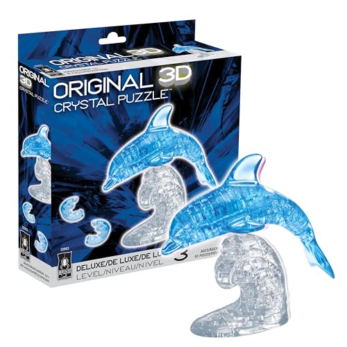 Bepuzzled Original 3D Crystal Puzzle Deluxe - Dolphin - Fun yet challenging brain teaser that will test your skills and imagination, For Ages 12+