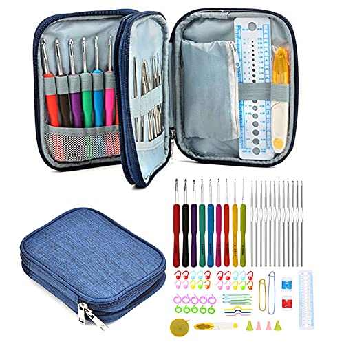 Katech 72-Piece Crochet Hooks Kit, Ergonomic Crochet Hook Knitting Accessories Set with Storage Case, Small Sizes Lace Knit Crochet Needles DIY Hand Weave Yarn Knitting Craft Tools for Crochet Lovers