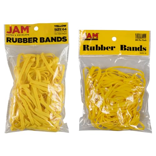 JAM PAPER Colorful Rubber Bands - Sizes 33 & 64 Set - Yellow Multi-Purpose Rubberbands - 200/Pack