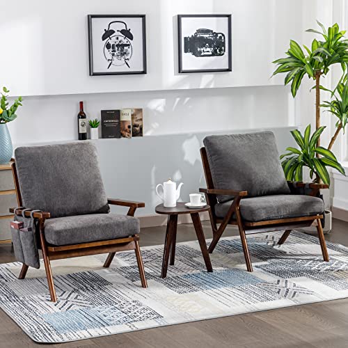Samery 2Pc Mid Century Modern Accent Arm Chair Set Of 2, Retro Upholstered Lounge Chair, Fabric Tufted Back Single Reading Armchair Club Chair With Wood Frame For Living Room/Bedroom (Grey- 2Pc) #TOP1