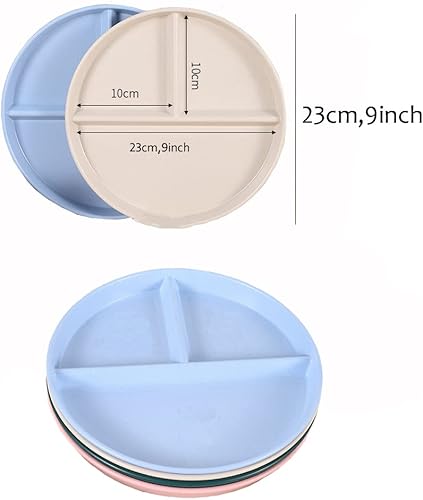 Miniatura 2 de Platos llanos divididos para adultos de 9 pulgadas, platos irrompibles de control de porciones de 3 compartimentos, plato de plástico redondo