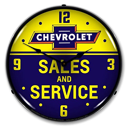 The Finest Website Inc. New Chevy Bowtie Sales and Service Retro Vintage Style Advertising LED Lighted Clock - Ships Free Next Business Day to Lower 48 States