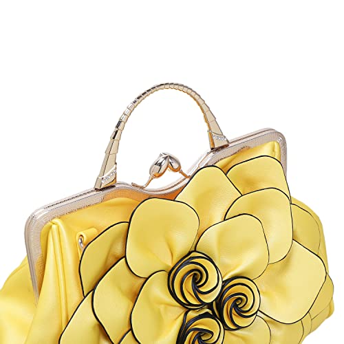 Sunrolan Women's Evening Clutches Handbags Formal Party Wallets Wedding Purses Wristlets Ethnic Totes Satchel (Yellow) #TOP2