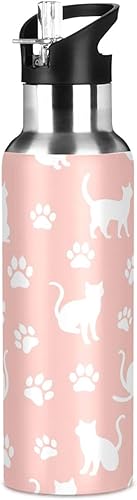 Miniatura 8 de BPA-Free Sport Water Bottle Insulated 32 Oz, Stainless Steel Vacuum Insulated Water Bottle for Gym Outdoor Travel School, Cat Paw Prints Pastel