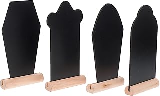 Amosfun Wedding Decor 4PCS Coffin Board Mini Tombstone Shape Blackboards Easter Table Number Signs Desktop Name Tag Gothic Chalkboard Decor Festival Party Favor Black Tags