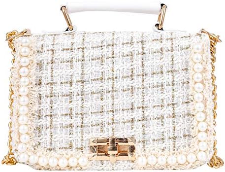 Qiayime Purses and Handbags for Women Fashion Ladies Top Handle Satchel Shoulder Tote Pearl bead chain Tote Crossbody Bag White