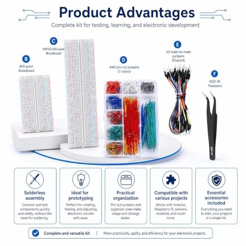 4 Breadboard Kit 970 Jumper Wires with Tweezers for Electronics Projects - Image 3