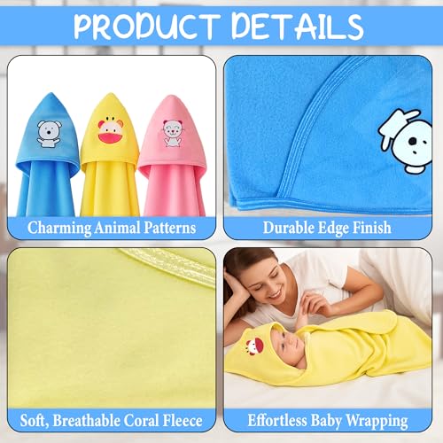 Image of GLUN Newborn Babies Wraping Blankets Comes with Hood, Pack of 3 Combo (73x63 Inch) for 0-6 Months Babies, AC Blanket Cum Bathing Wrap Towel