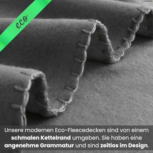wometo Eco Fleecedecke 130x160 – 100% recyceltes Polyester, ca. 400 g, Anti-Pilling, Kettelrand, Oeko-TEX – grau