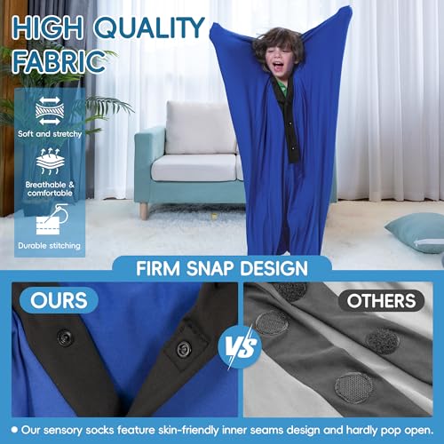 Image of OUTREE Sensory Sock for Kids 3-5 Years, Small, 36''x25.5'', Good for Height:33'' - 42'', Body Sock Helps Kids Relax and Focus, Sensory Toys for Autistic Children with Carrying Bag, Blue