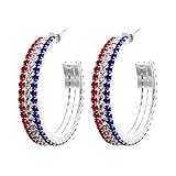 Rhinestone American Flag 1.5 inches Hoop Earring Patriotic