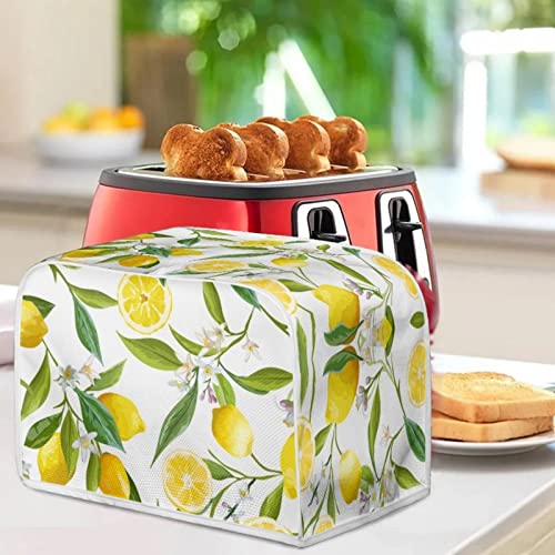 Salabomia Lemon Print Toaster Cover 2 Slice, Fruit Pattern Washable Durable Bread Maker Cover Toaster Protector, Dustproof Kitchen Appliance Accessories, Women Gift, White And Yellow #TOP3