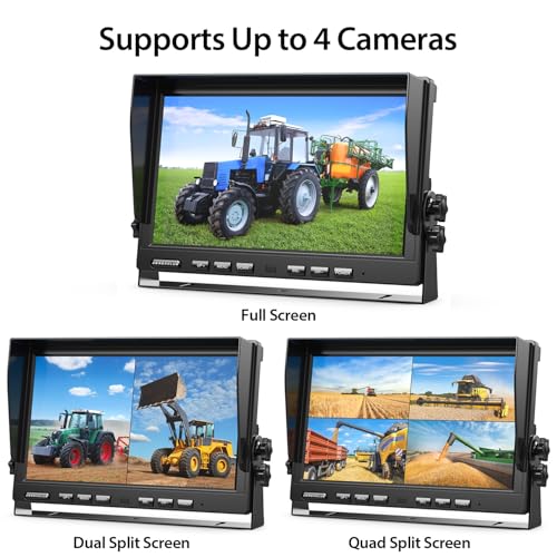 Image of ZEROXCLUB 4 Wired Backup Camera System, 10 inch 1080P Monitor IP69K Waterproof Vibration-Proof 10G Rear Side View Camera, Quad Split Screen for Tractor, Truck, Trailer, Combine, Heavy Equipment, BH104