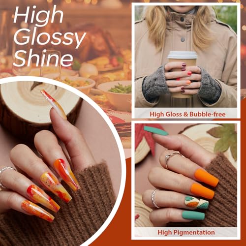 Image of modelones 24PCS Fall Gel Nail Polish Kit, Red Brown Green Yellow Orange Gel Polish Set Soak Off Nail Polish Kit with Glitter, Glossy and Matte Top Base Coat DIY Manicure at Home