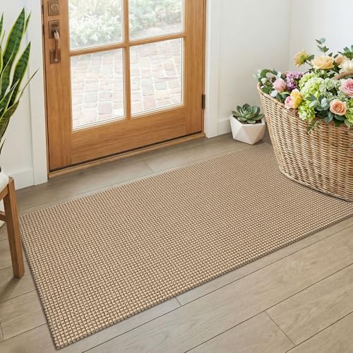 KOZYFLY Boho 2x4 Entry Runner Rug Small Washable Runners for Entryway Non Slip Door Mat Indoor Entrance Front Porch Carpet for Foyer Kitchen Bedroom Bathroom Orange Beige/Tan/Brown