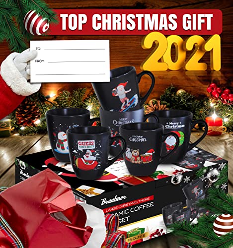 Bruntmor 16 Oz Ceramic Christmas Theme Coffee Mug Set Of 6, Best Coffee Mug For Your Christmas Gift, Party Occasion, Durable Durable Material,Sturdy Handles, Cappacino, Tea Cups,Birthday Gift, #TOP2