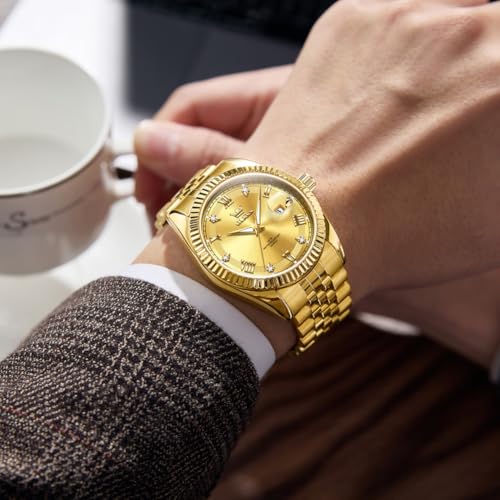 Image of OLEVS Classic Mens Watch Diamond Analog Luxury Watches Stainless Steel Waterproof Date Two Tone Luminous Watch for Men