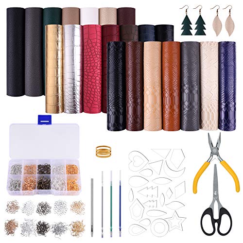 MIAHART 21 Pack Faux Leather Sheets with Earring Cut Molds and Leather Earrings Making Tools Kit for Making Leather Earrings Bows and Crafts(6 X 8.3 inch,3 Style)