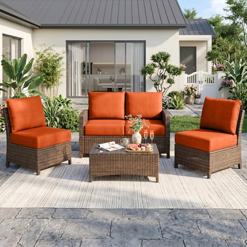 Image of Luxury 6 inch Thick Outdoor Cushion Set 12 - 22x24 Patio Furniture Cushions with 28D High-Density Foam, Water-Resistant & Fade-Resistant Fabric, Removable Covers for Patio Furniture Sofa Couch -Orange