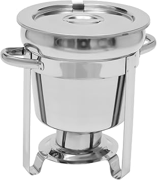 Soup Chafer, 7.3QT Large Capacity Soup Chafer with Contemporary Marmite Water Pan, Stainless Steel Round Soup Warmer w/Pot, Notched Lid & Fuel Holder - Perfect for Buffets, Catering, and Events