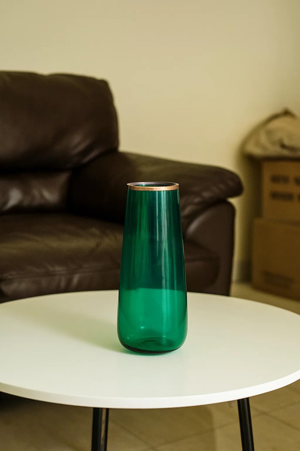 SPHINX 9-Inch Green Glass Flower Vase with Golden Rim | Elegant Table Vase for Home Decor, Living Room Styling & Fresh/Artificial Flowers