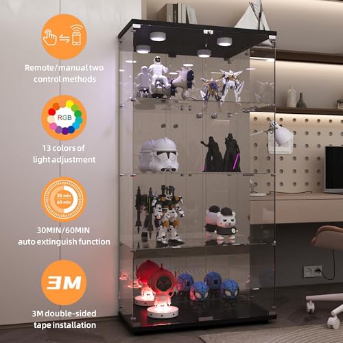 Image of LFT HUIMEI2Y 4-Tier Glass Cabinet with Mirror&LED, Display Case Black