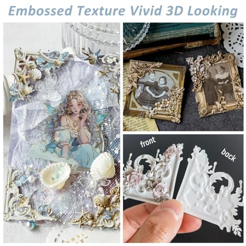 Image of HASTHIP 120pcs Frame Scrapbook Paper - 30 Styles Scrapbook Embellishments Corner Frame Hollowing Relief Flowers Vintage Floral Decorative for Junk Journaling, Card Making kit, DIY Crafts Album Decor