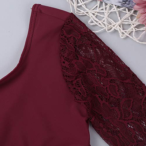Agoky Little Big Girls Ballet Gym 2PCS Sequins Mermaid Tank Top Shorts Set Tankini Swimwear or Gymnastics Leotard Burgundy Crop Top 14 - Thumbnail 5