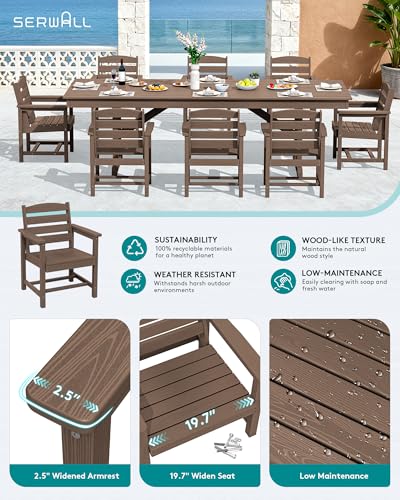 Image of SERWALL Outdoor HDPE Dining Chairs with Arms & Widended Seat, Set of 2, Brown